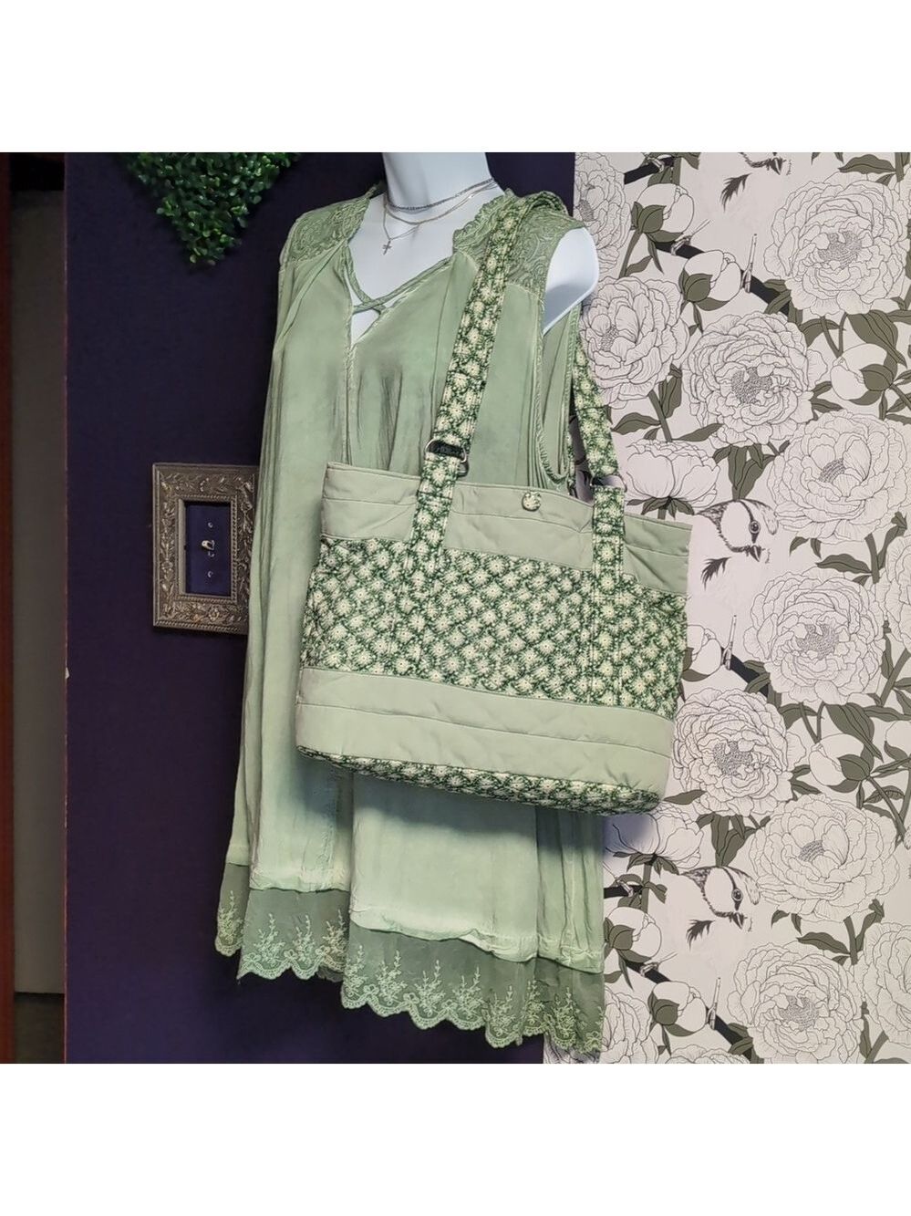 Green Lace Distressed swing dress By Umgee - Picture 3 of 7